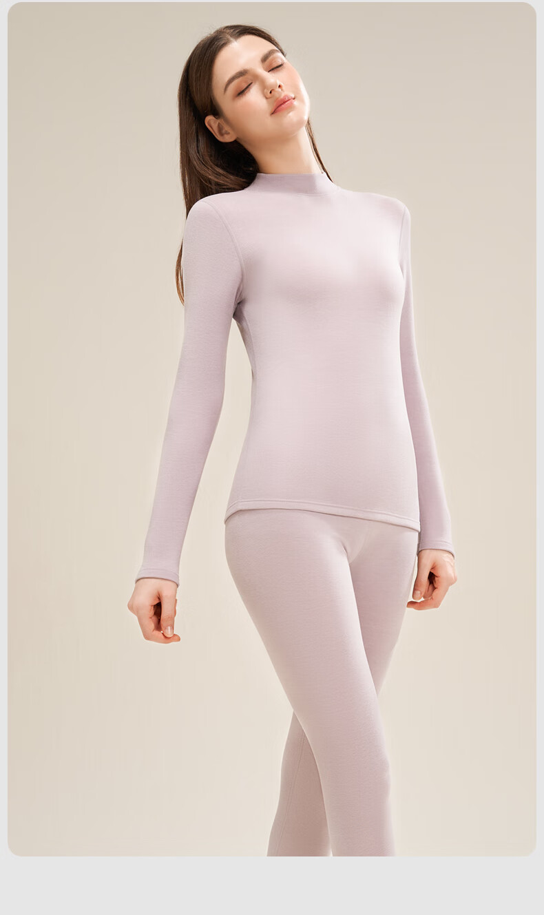 MiiOW Women's Thermal Underwear Set Mid-High Collar German Velvet Autumn Top and Bottom Down Silk Base Shirt Winter 2025 New Arrival 13