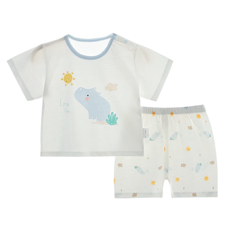 Qiaojiaoya Children's Pajamas, Summer Thin Style, Boys And Girls Short-Sleeve, Newborn Baby Air Conditioning Clothes, Pure Cotton Home Wear Set
