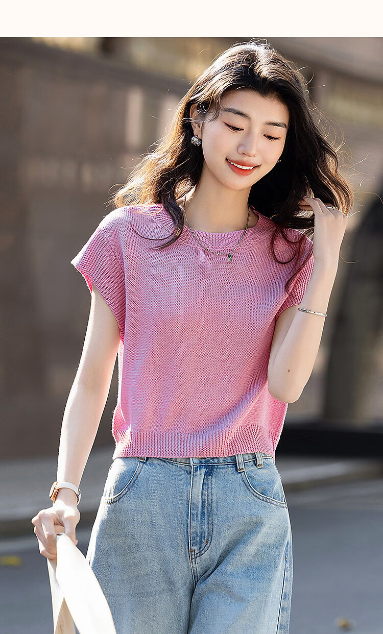 Dme [Selected Bamboo Fiber] Summer Elegant Round Neck Sleeveless Sweater, Short Elastic Slim-Fit Knitted Top for Wome 19