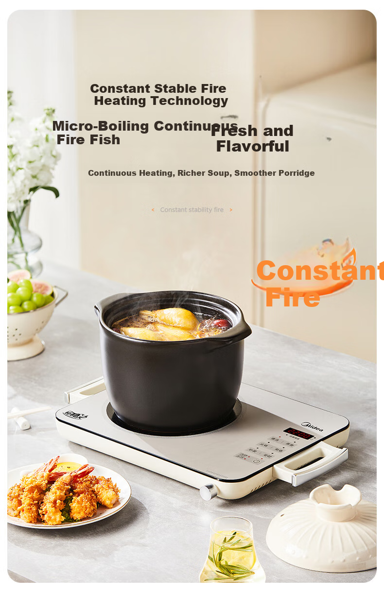 Midea Ceramic Cooker with Tea Brewing Function, Induction Cooker for Home Use, Ultra-Thin 38mm New Large Panel, 2200W High Power, Electromagnetic Stove for Hot Pot And Stir-Frying, Electric Cooker HW22EF01 16