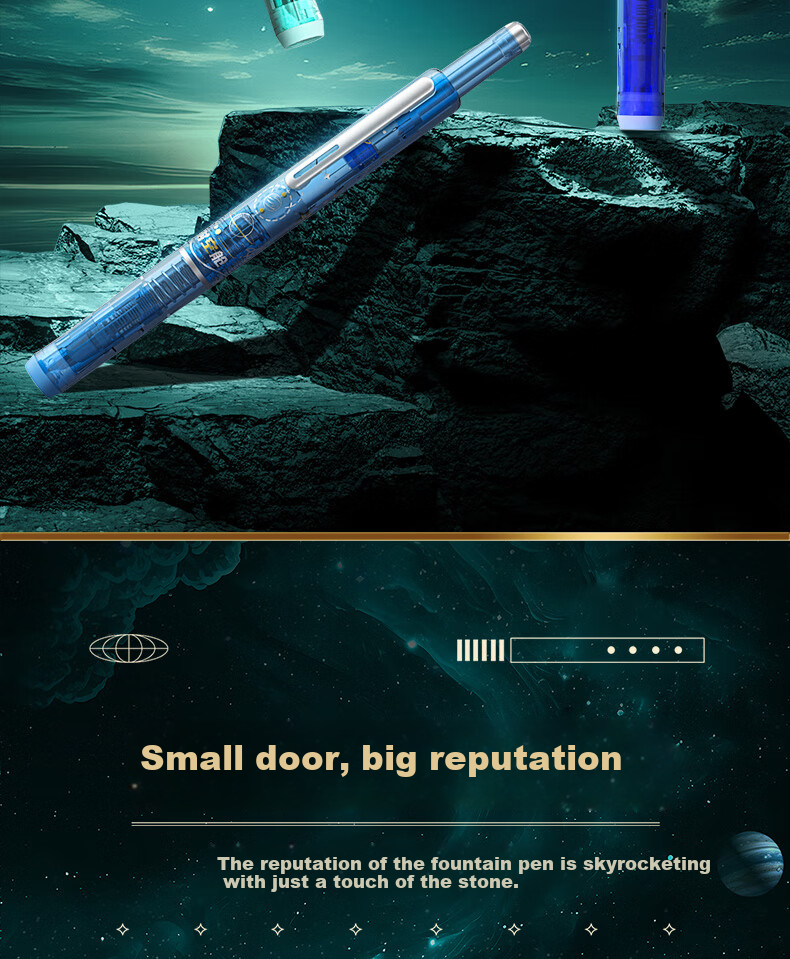 Dianshi Space Capsule Retractable Fountain Pen, Small Capsule Door for Third Grade Elementary School Students' Homework, Back-To Season Handwriting Practice, Fine Nib, No Ink Spatter, 7158 (Light Blue Barrel - Black Ink Cartridge), 1 Pen with 5 Ink Cartridges 4