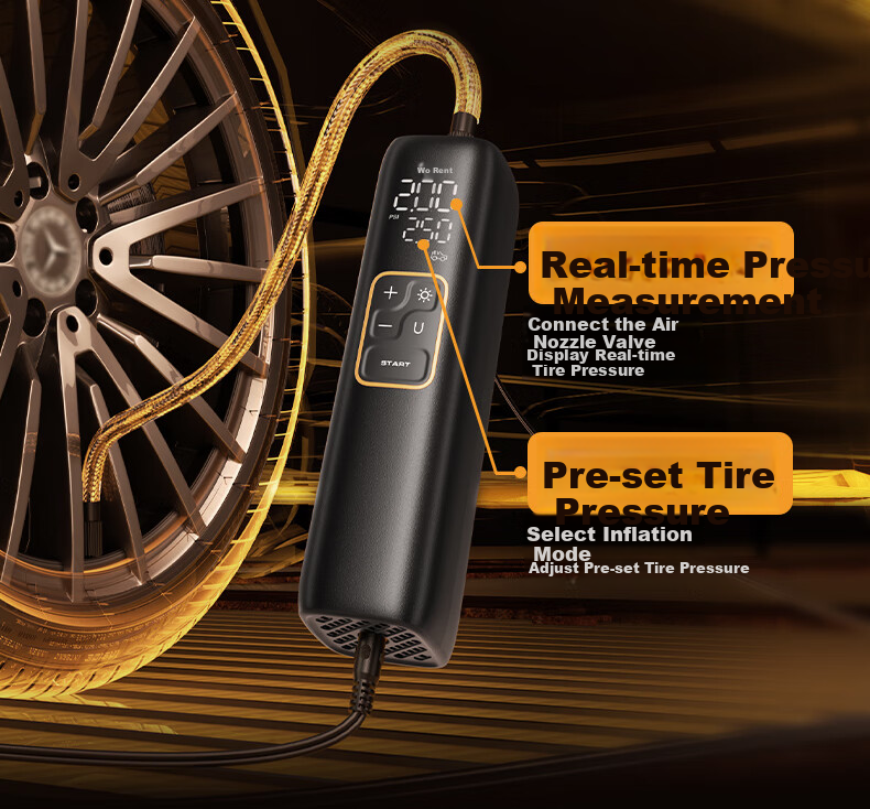 NEWO Car Air Pump, Wired Tire Inflator for Vehicles, High-Power Air Compressor with Pressure Gauge 18