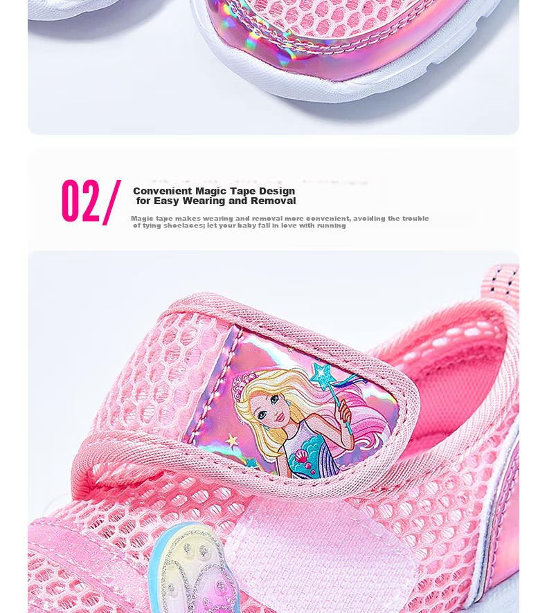 Barbie Children's Shoes, Summer Kids' Sneakers, Girls' Mesh Shoes, Breathable Dopamine Running Shoes DA5901, Pink, Size 34 6