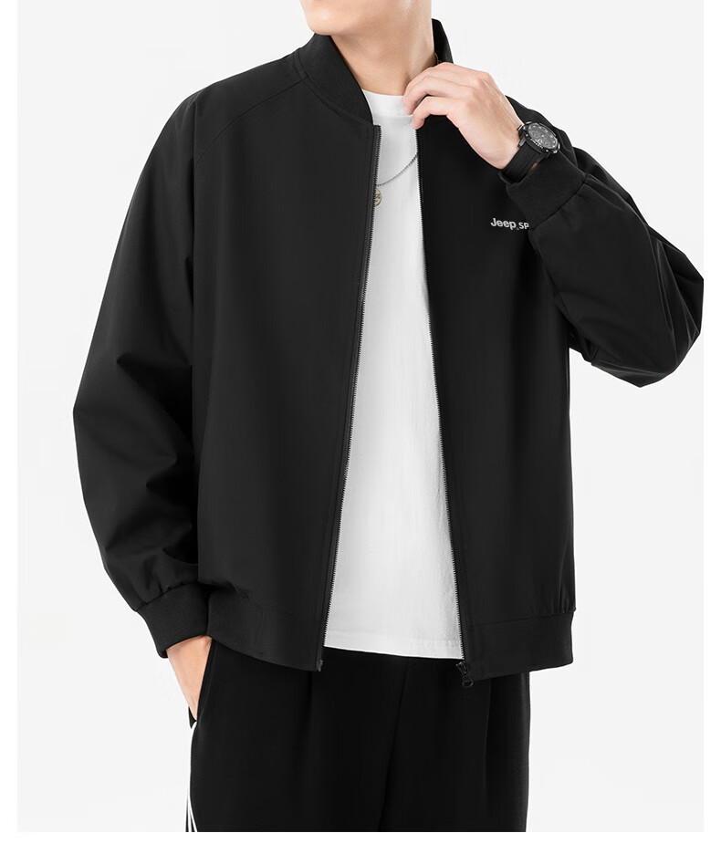 JEEP SPIRIT Men's Jacket for Spring And Autumn, Casual Versatile Jacket, Fashionable Windbreaker with Stand-Up Collar, Windproof Baseball Jacket, Black XL 5