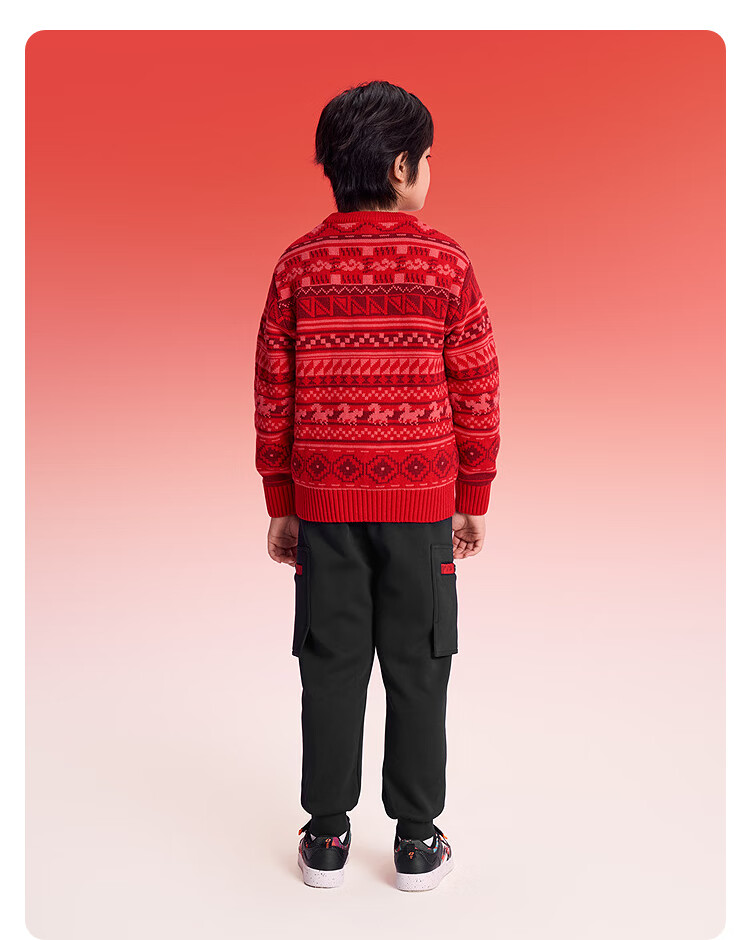 Balabala Kids Red Sweater Boys Girls Crew Neck Fair Isle Knit New Year Greeting Pullover 3