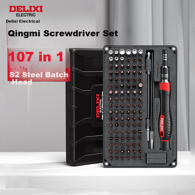 DELIXI ELECTRIC Screwdriver Set, Strong Magnetic Household Multi-Functional Screwdriver Kit, 107 Pieces Set DH-107