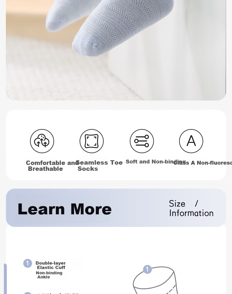 Shiyuejiejing Baby Socks Spring And Summer Mesh Breathable Mid-Calf Socks for Boys And Girls 2