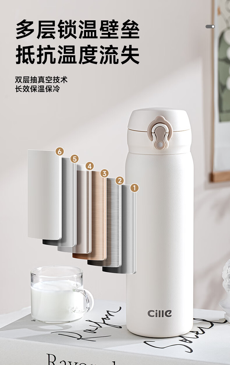 Cille Insulated Bottle 316 Stainless Steel Water Bottle Unisex Sports Cup Student Flip Lid Large Capacity Kids Cup 1