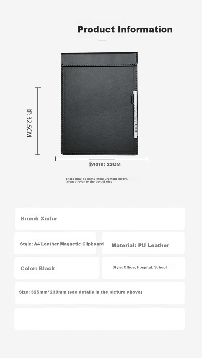 TRNFA TRNFN TN-PU08 Folder Writing Pad Office Supplies A4 Meeting Clipboard Magnetic Sticky Notes Leather Business Clipboard Magnetic Board Black 1