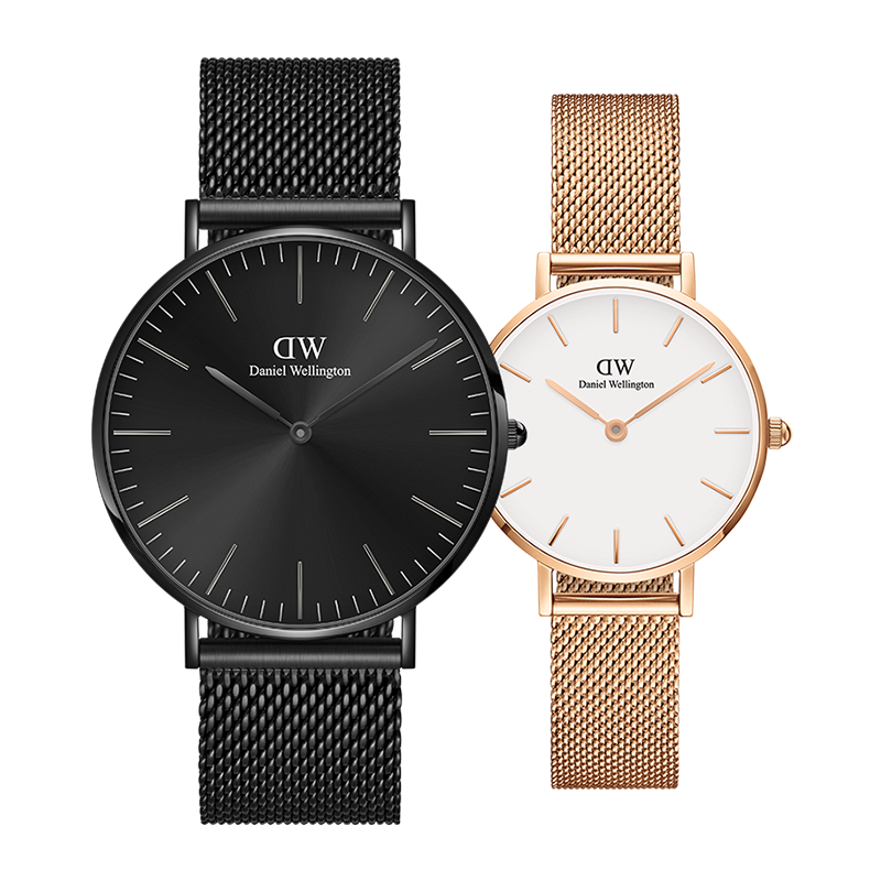 DanielWellington DW Couple's Matching Expressions Couple Watch, Men's And Women's Styles, A Pair of Light Luxury Gold Niche Quartz Steel Strap, Birthday Gift
