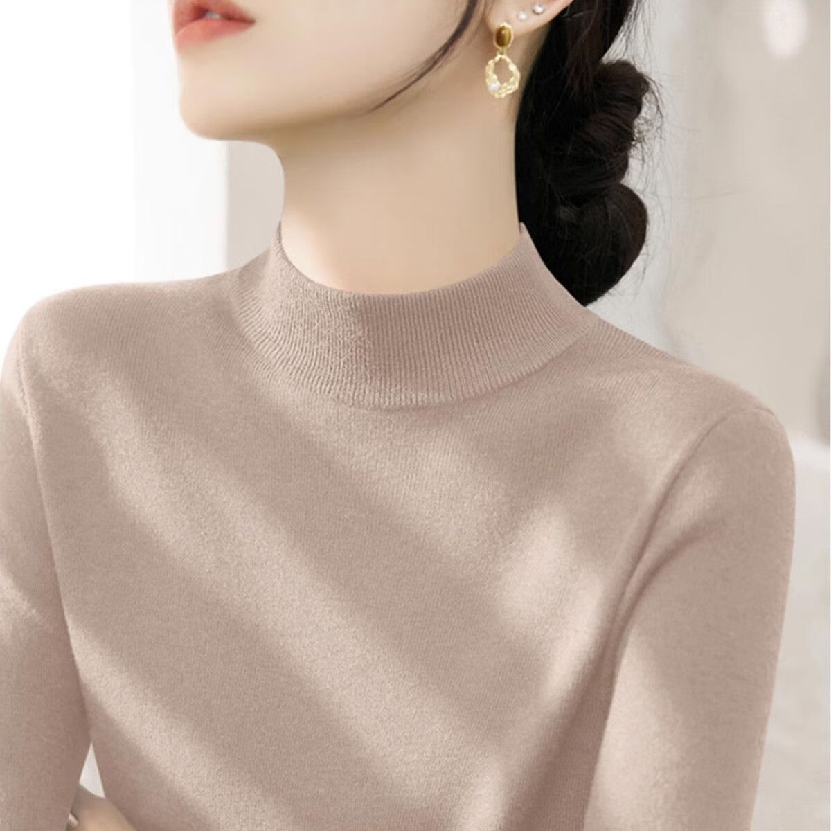 GRACEWELL Women's Semi-Turtleneck Knit Base Shirt Autumn Winter Layering Wearable Stylish Basic Sweater Warm Long Sleeve Top 2