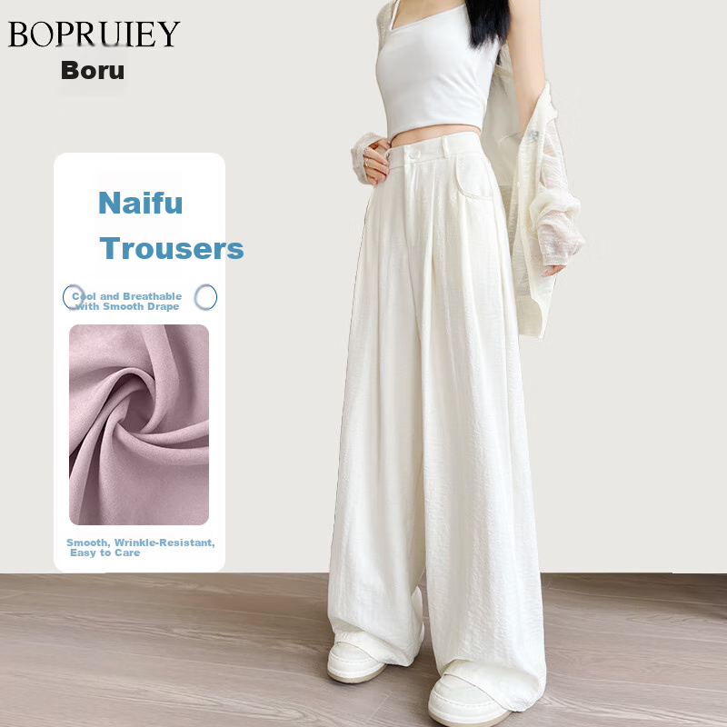 Borui Wide-Leg Milk Puff Yamamoto Pants Women 2026 Summer Thin High-Waist Straight Loose Casual White Suit Trousers