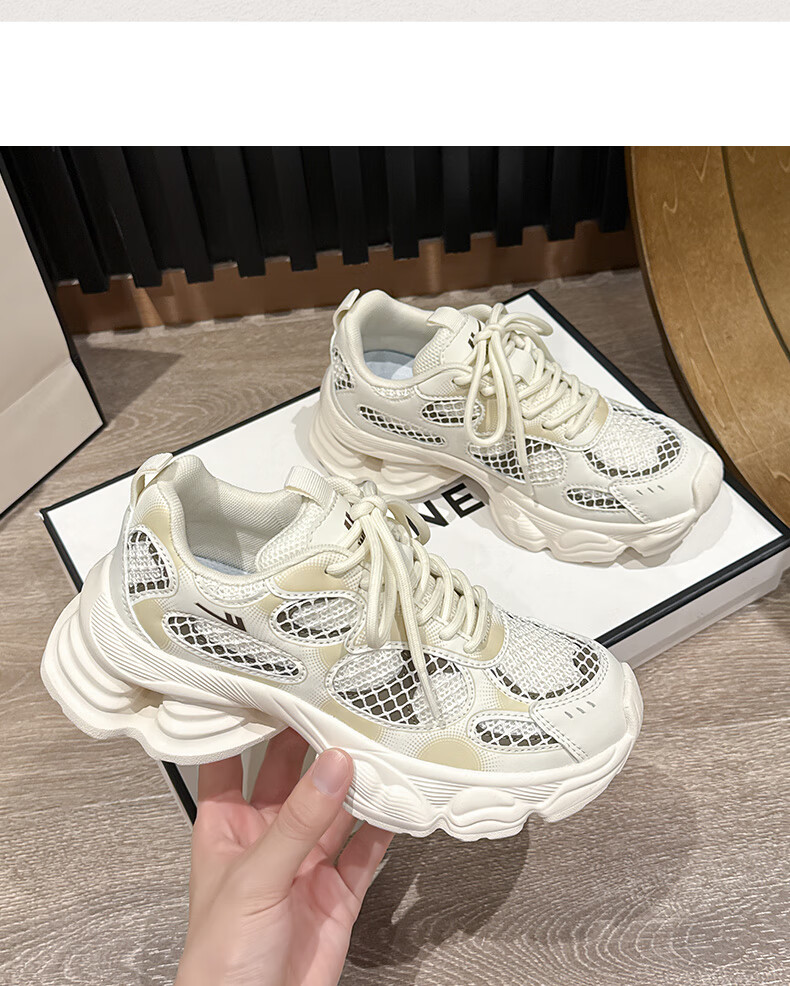 Warrior Official Women's Shoes 2026 Spring Thick Sole Dad Sneakers Women's Height Increasing Sports Casual Shoes Silver White Black Size 35 13