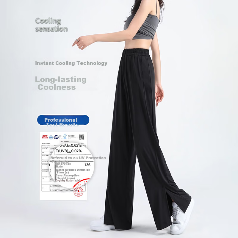 MJ STYLE Sun Protection Ice Silk Split Pants for Women, New Summer 2026 Women's Clothing, Trendy Fashion Casual Versatile Simple Trousers