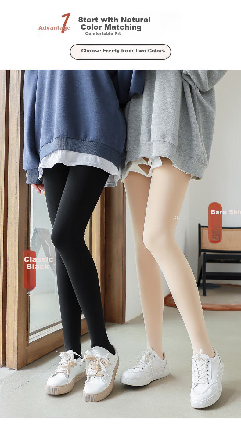 MAOHUO Women's Thigh-High Stockings, Autumn And Winter All-In Pants, Fleece-Lined Thick Leggings, Warm Pants, Wearable Outside, Pantyhose 4