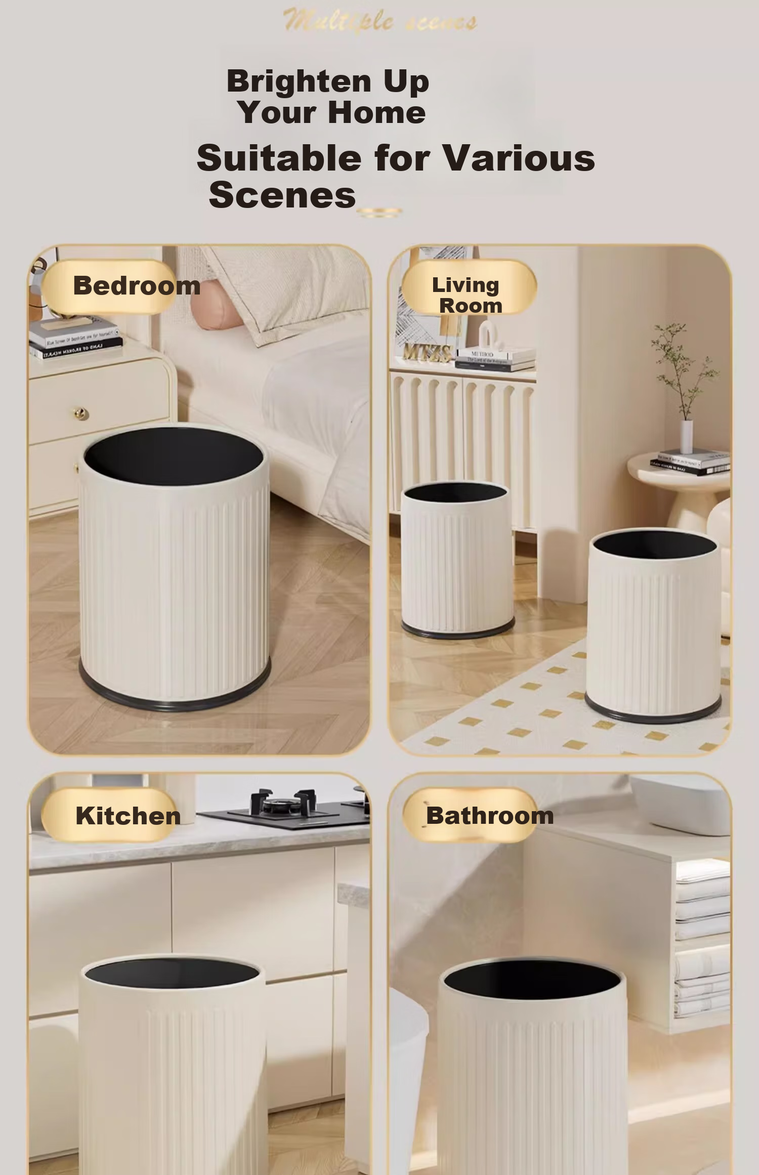 Feidasanhe Lidless Trash Can, 15L Cream White, Double-Bucket Design, Stylish, Large Capacity, for Living Room, Bedroom, Kitchen, Bathroom 17