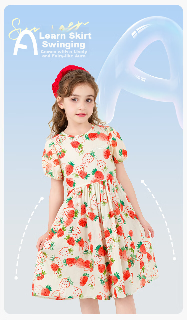 Disney Summer Cotton Dress, 2026 New Style, Girls' Printed Floral Princess Dress, Dream Pink, Size 160 6