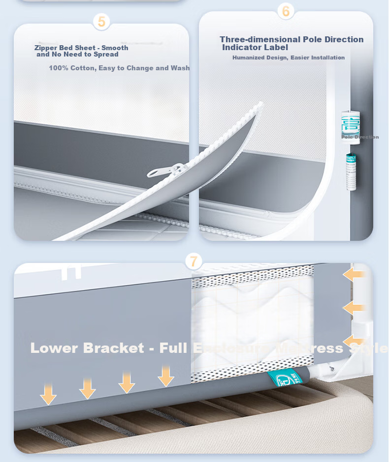 KORRESTAR Class A Household Full-Coverage Mattress-Style Anti-Fall Mosquito Net, Prevents Falling off Bed, Full Coverage Bottom, Thick Gray, 1.8 Meters [1 Bottom Screen] 4
