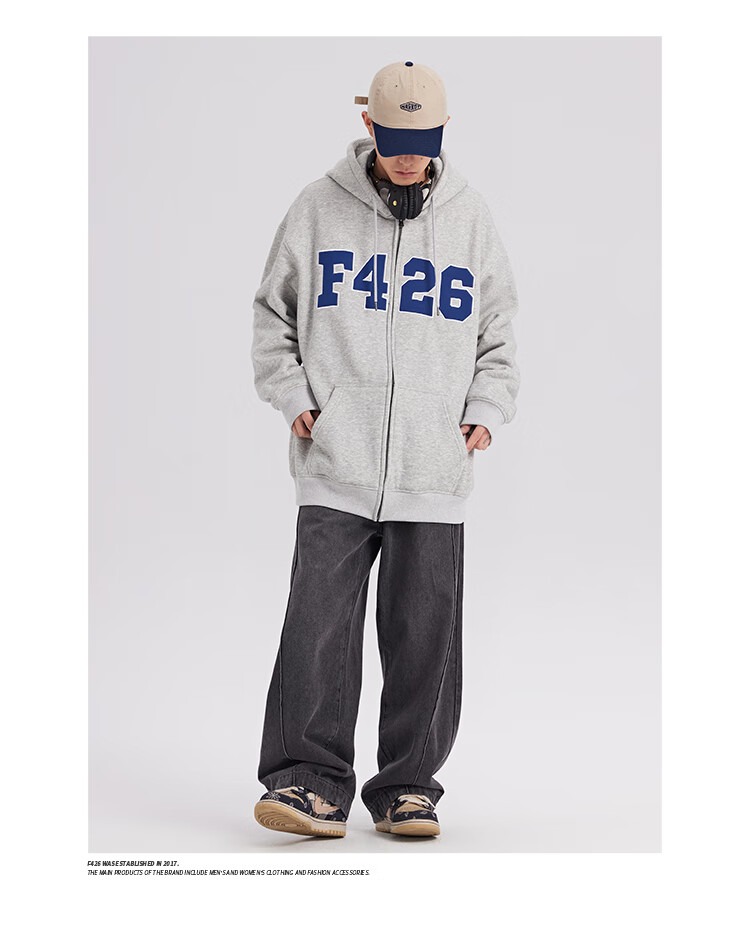 F426 Self-Operated Store National Trend Autumn Loose Versatile Couple Style Patchwork Embroidery Large LOGO Cardigan Sweatshirt Jacket, Light Green, L 7