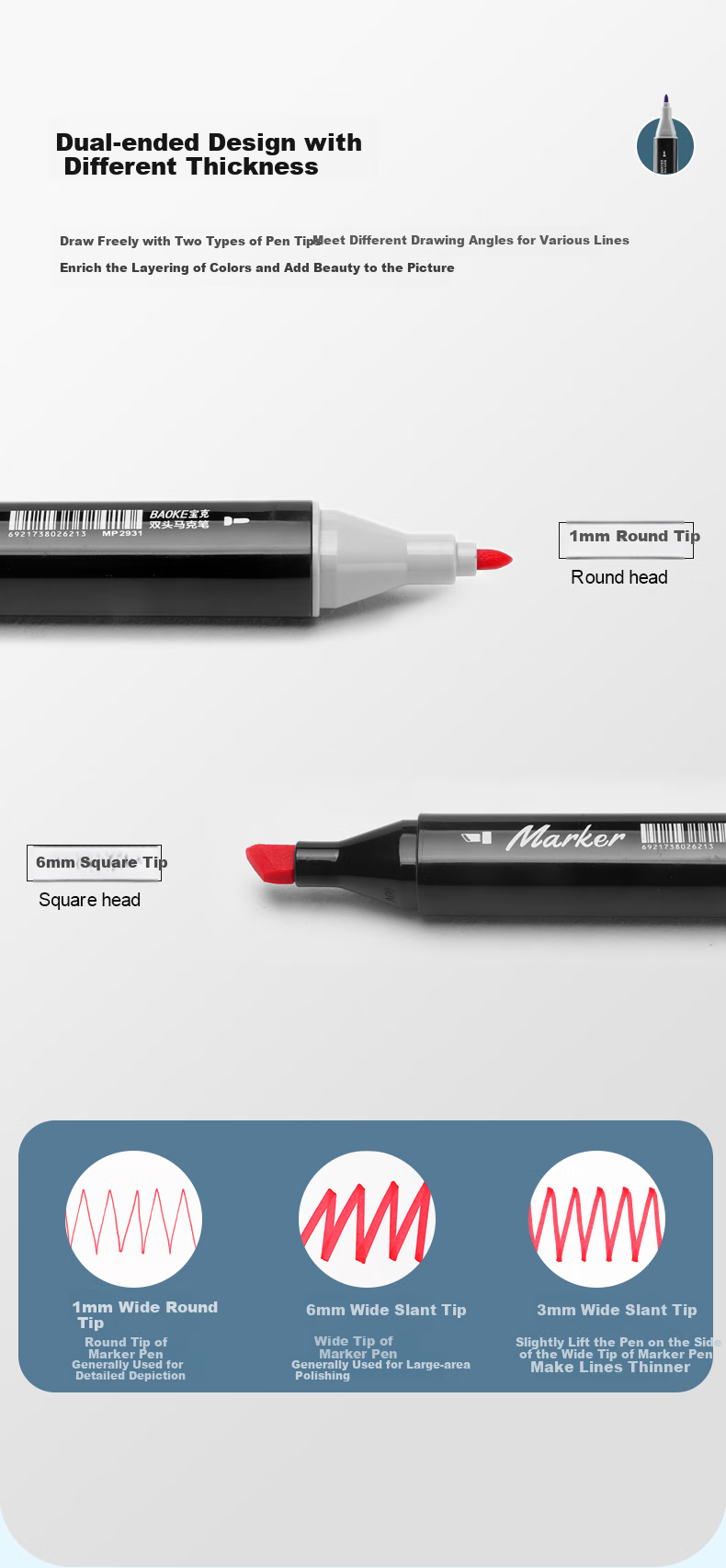 BAOKE MP2931-60 Dual-Tip Markers, Alcohol-Based, for Students' Art Drawing, Children's Doodling, Design Pens, 60 Colors, Watercolor Pens for Art Educatio 5