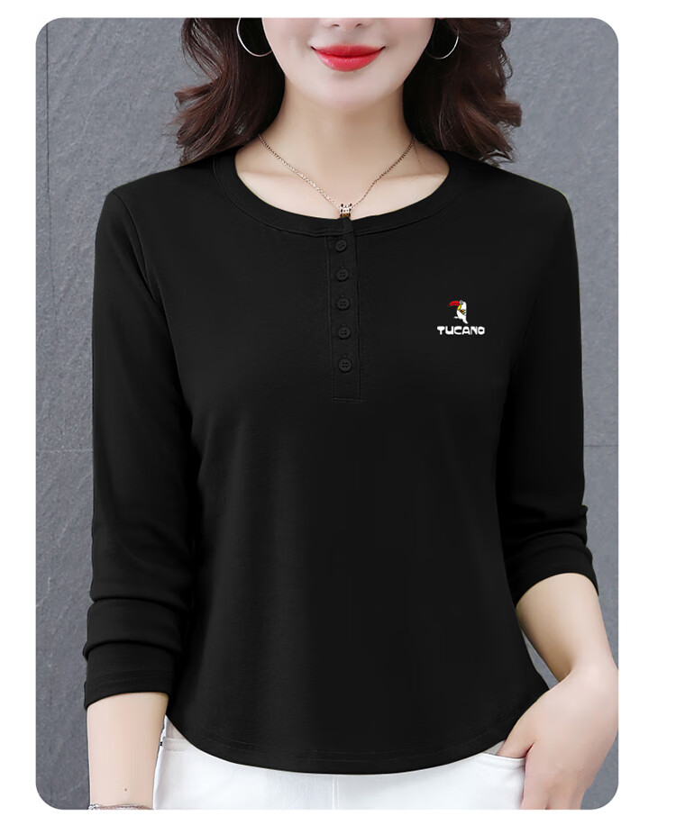 TUCANO Women's Pure Cotton Long Sleeve T-Shirt, Basic Spring and Autumn Crew Neck, Plus Size, Slim Fit Casual Top, White, M 4