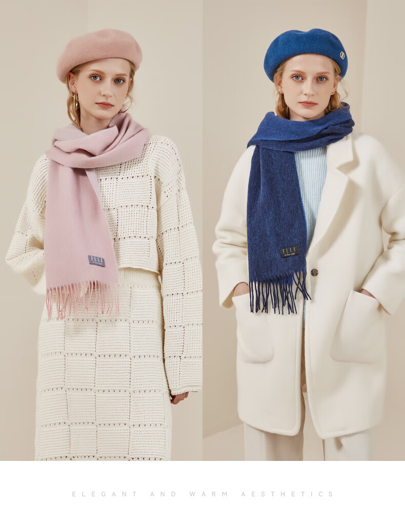 ELLE Gift Box 100% Wool Double-Sided Women's Scarf Autumn Winter Warm Red Scarf New Year Gift 7
