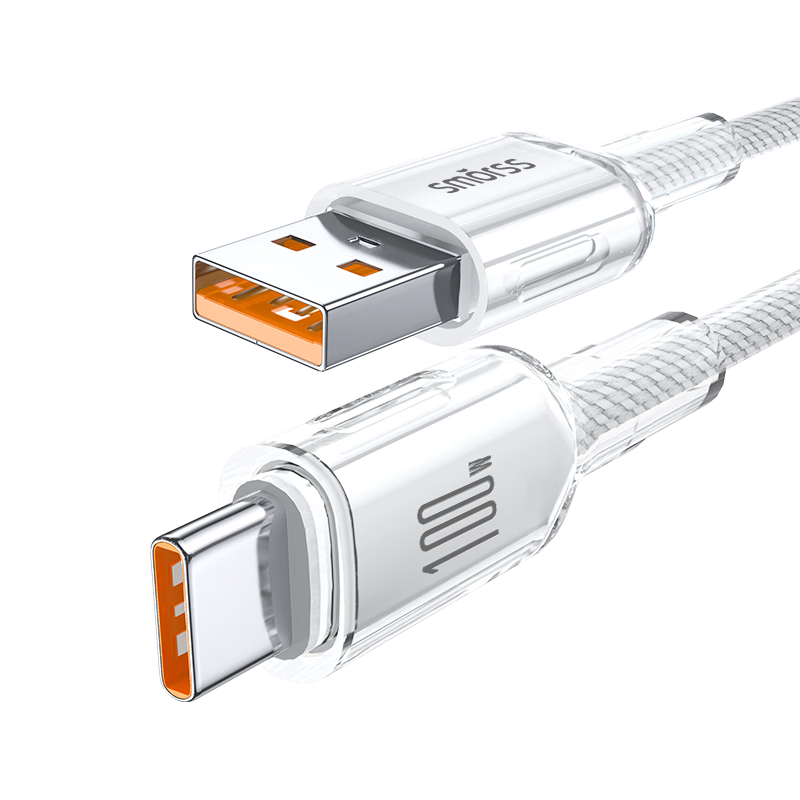Smorss Type-C Data Cable 6A Super Fast Charging 100W/88W/66W/40W Compatible with Huawei Honor Xiaomi Charging Cable Pura80 Android Phone Tablet - Ice Crystal White 1.5m
