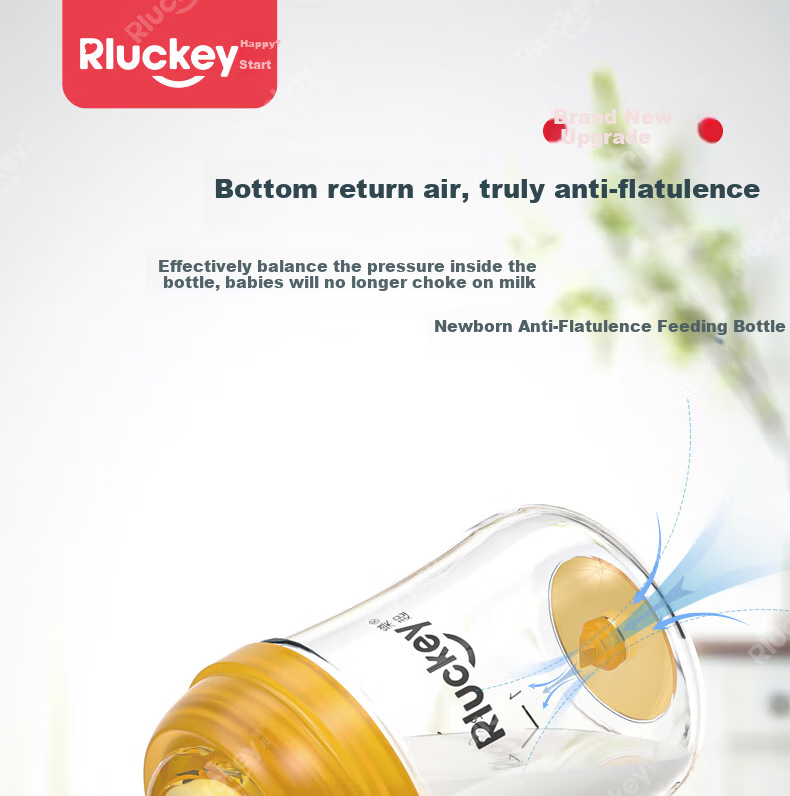 RLUCKEY Newborn Anti-Colic Glass Bottle with Soft, Breast-Like Center Nipple, 160ml, Size S, for 1-3 Months 1