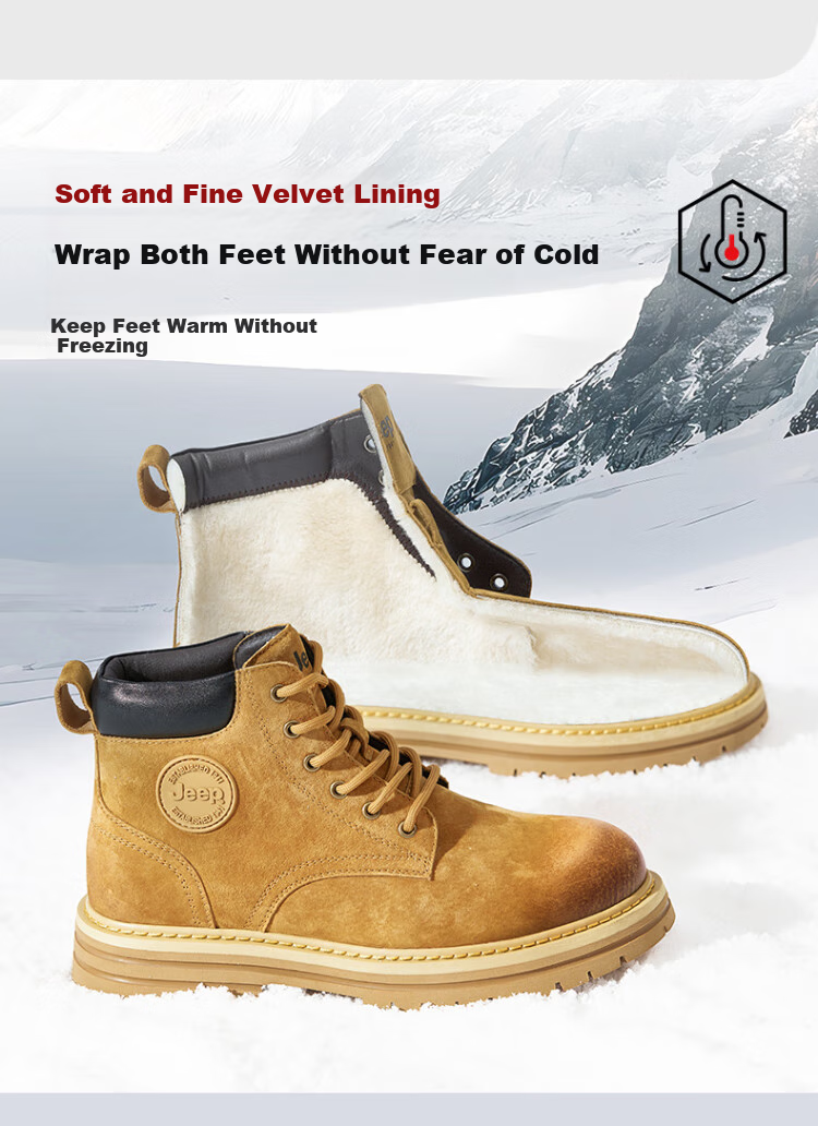 Jeep Martin Boots for Men, Fleece-Lined Warm Men's Boots, Autumn And Winter Men's Work Boots, Yellow Boots, Gray, Size 40 19