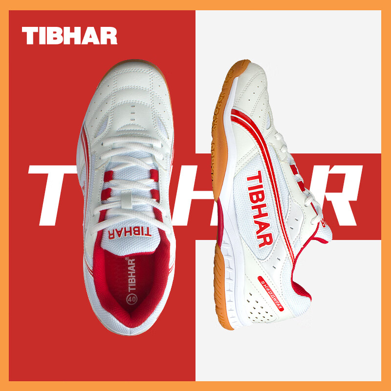 TIBHAR Table Tennis Shoes, Non-Slip Breathable Professional Training Competition Shoes, Rubber Sole Sports Shoes, 01922 White And Red, Size 41