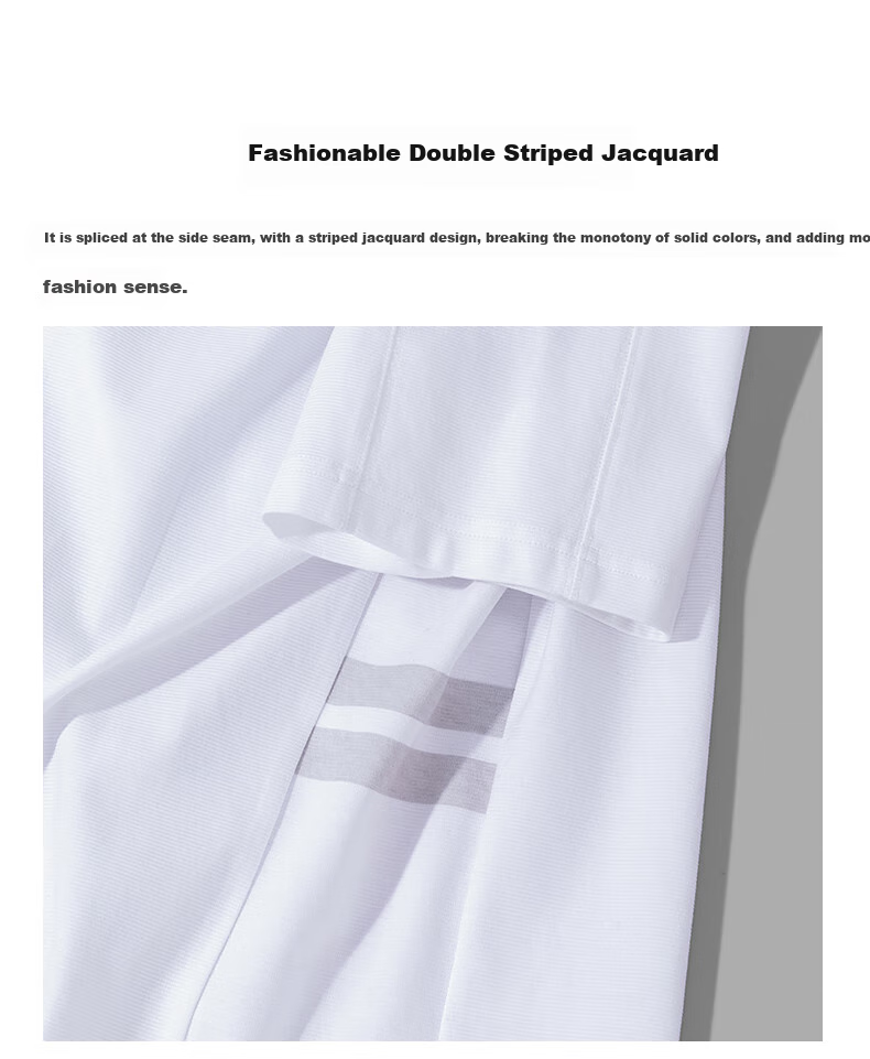 Mr.Bu Fashion Round Neck Striped Patchwork Design T-Shirt for Men, Summer Pure Cotton Short-Sleeve Top, Bright Moon White, 2XL (185) 4