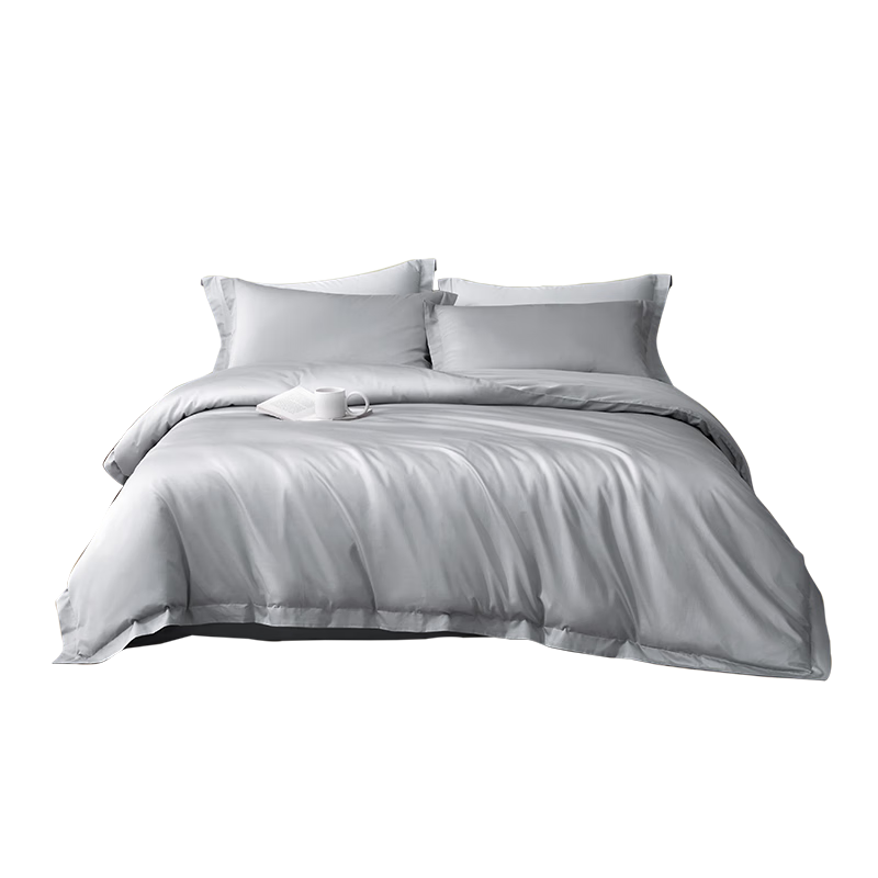 LUOLAI Home Textile Pure Cotton Bedding Set of Four Pieces, 60s Sateen All-Cotton Duvet Cover Bed Sheet Quilt Cover, Gray, 1.5-Meter Bed 200*230