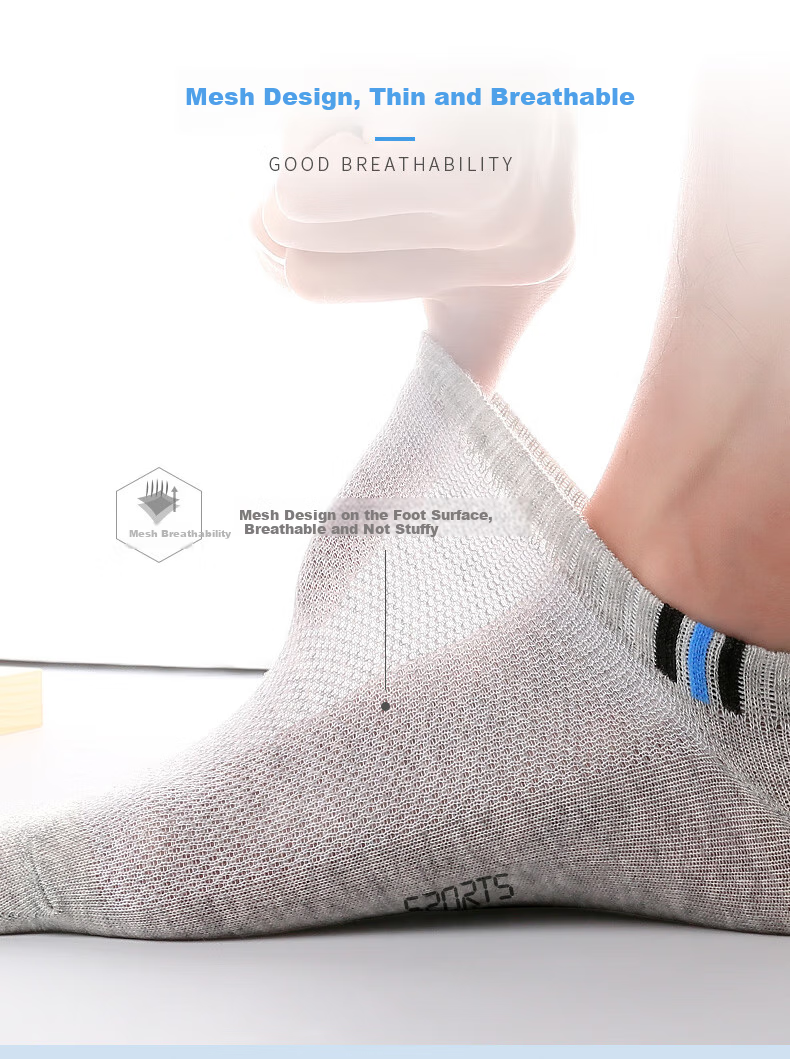 LangSha Men's Pure Cotton Short Socks, Breathable Mesh Boat Socks for Summer, Thin Casual Cotton Socks, 6 Pairs Per Pack 6
