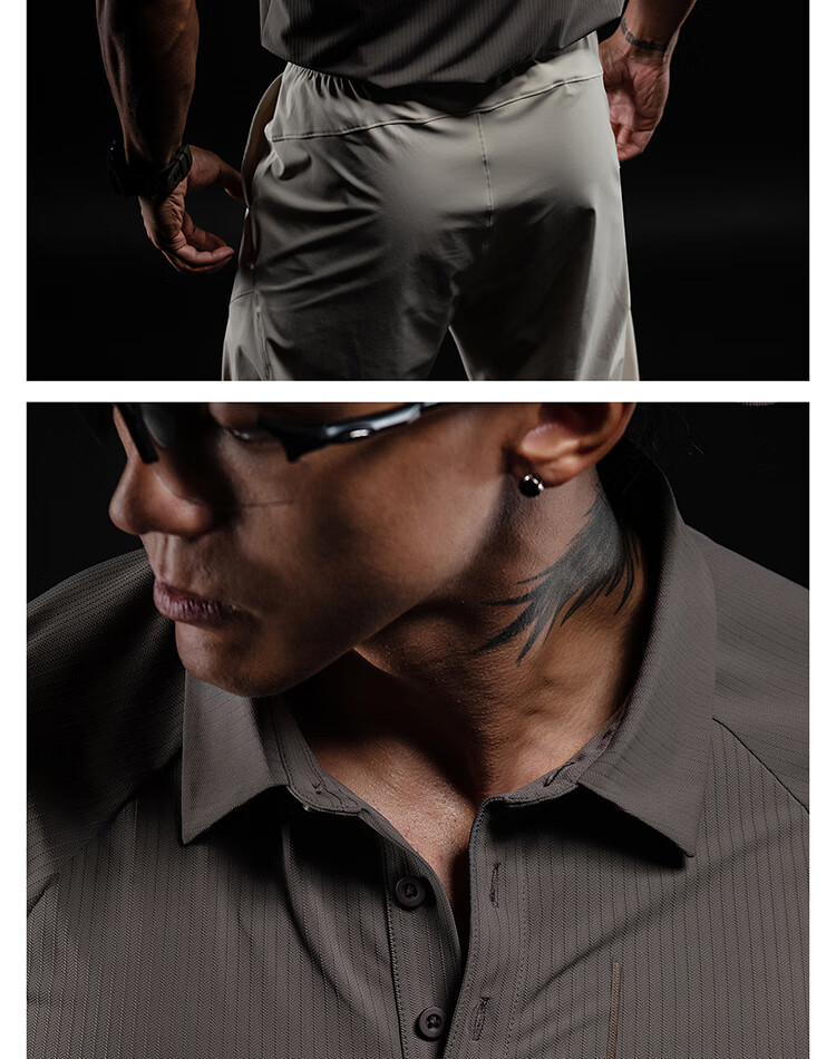 Monster Guardians Men's Sports Short Sleeve 3D Texture Trendy Moisture-Wicking Slim Fit Polo Shirt Brown Gray M 19
