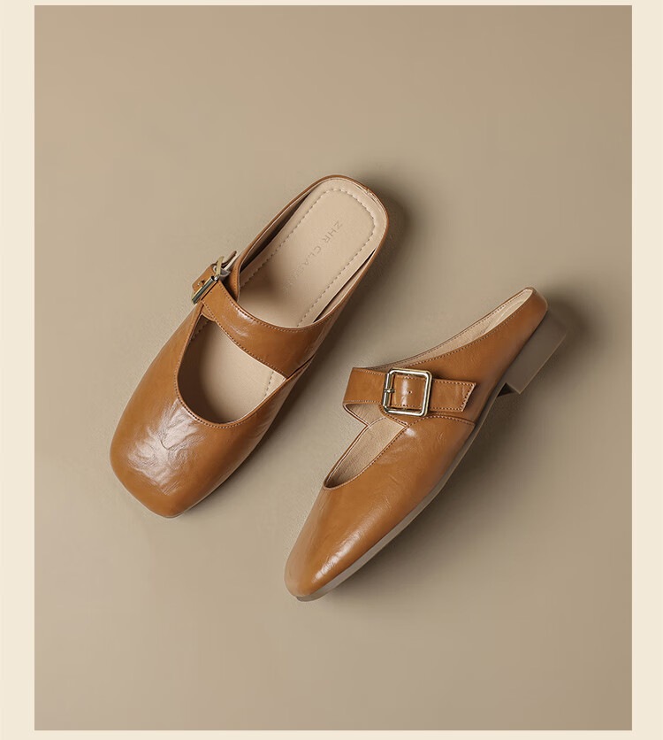 ZHR Zese Mueller Women's Classic Versatile Outdoor Half-Slip Elegant Low-Cut Mary Jane Shoes KH18 Pumpkin Color Size 36 18