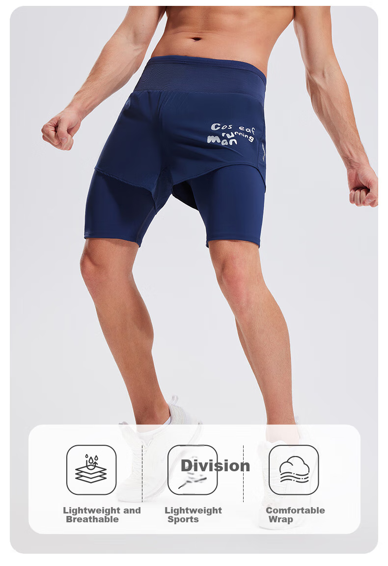 Cosleaf Men's Running Sports Shorts Summer with Liner Training Five-Point Pants Professional Waist Bag Pocket Marathon Fitness Pants 3