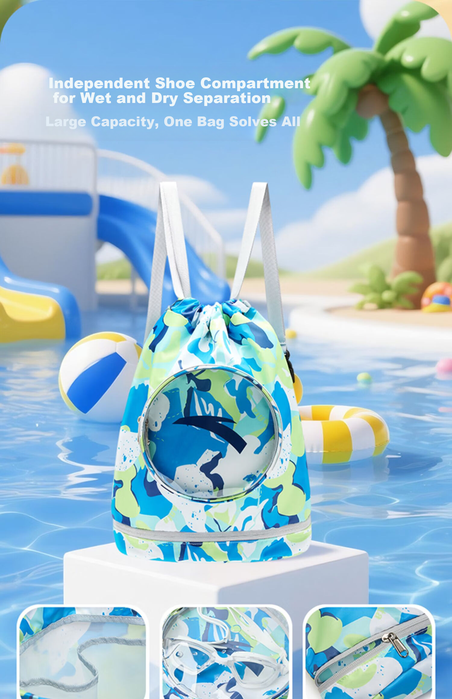 ANTA Children's Swim Bag with Dry-Wet Separation, Waterproof Storage, for Boys And Girls, Sports Fitness Bag, Swimming Equipment Storage Swim Bag 5