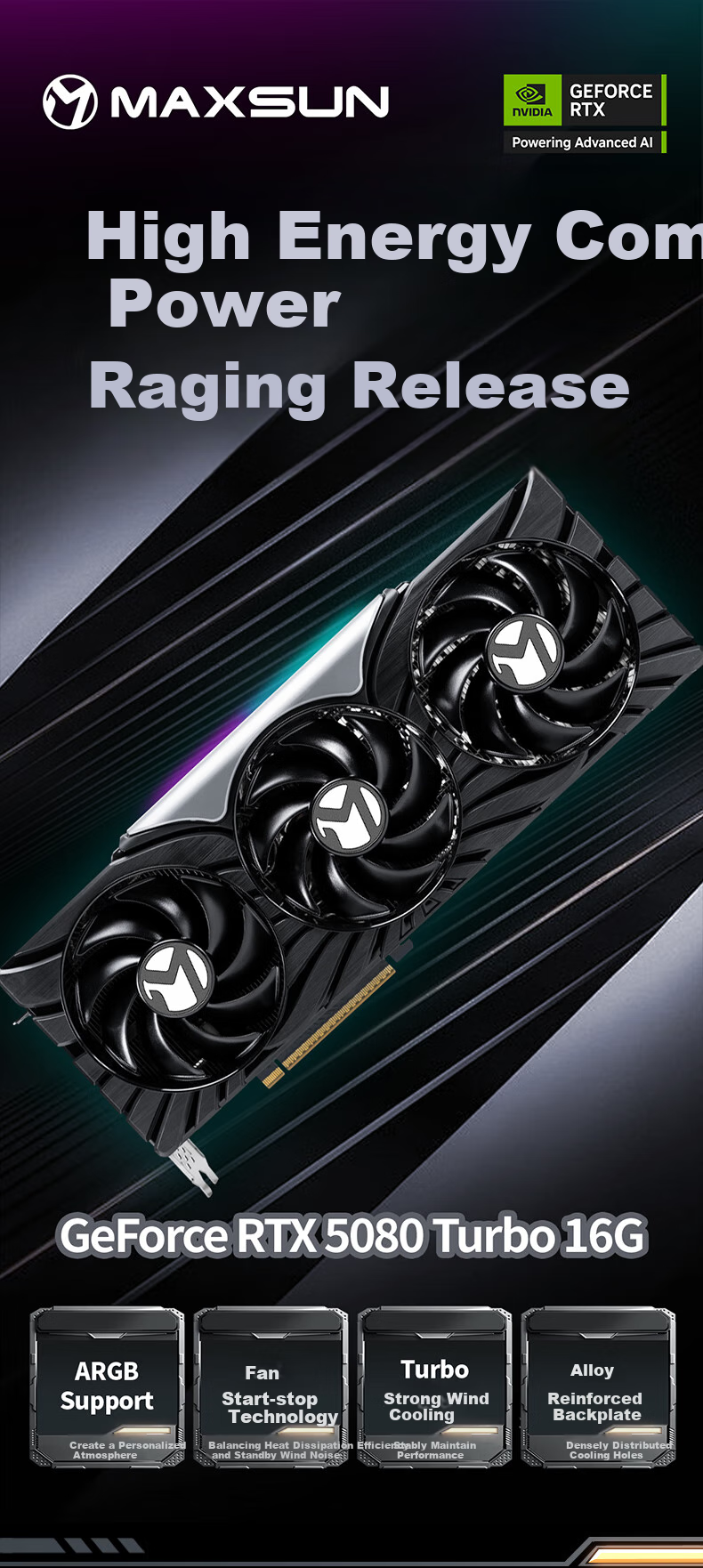 MAXSUN GeForce RTX 5080 iCraft OC16G AIGA PLUS Aijia DLSS 4 Gaming Ray Tracing AI Design Graphics Card 1