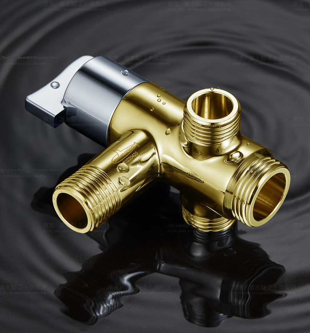 Submarine F2404, One-In Three-Out Angle Valve, Four-Way Thickened Brass Chrome-Plated Ceramic Valve Core, Double 4 Points Single 6 Points Outlet 12