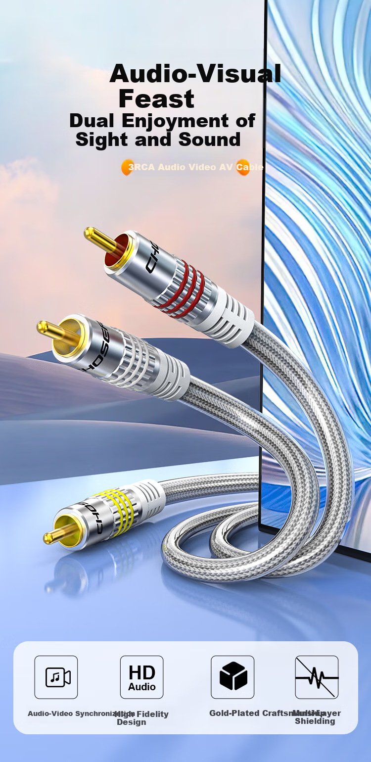 CHOOSEAL (CHOSEAL) 3RCA Three-To RCA Audio-Video Cable, Multi-Layer Shielded Alloy Shell, Red White Yellow DVD VCR Set-Top Box Old TV Signal Conversion Cable 3 Meters QS6773T3 1