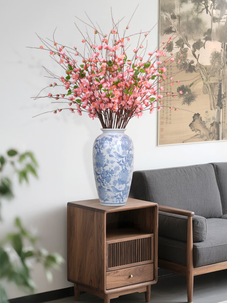 Qiju Yaji Artificial High Branch Peach Blossom Chinese Style Ornament Set of 2 with 9 Branches for Homestay Tea Room Living Room Dining Table Floral Decoration 20395 1