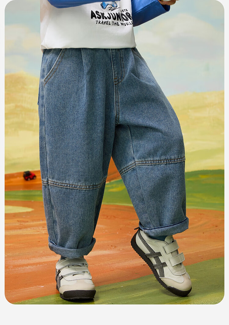 ASK JUNIOR Kids Boys Spring Washed Denim Straight Leg Pants Casual Trousers Jeans Blue Size 90 5