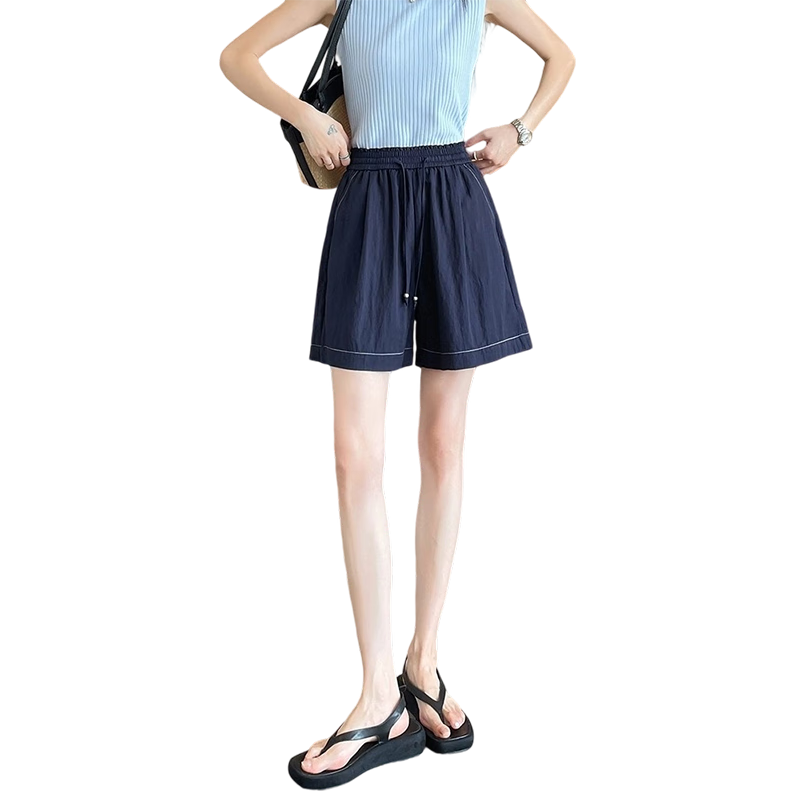 Ziyouxi Ice Silk Denim-Like Shorts for Women, 2026 Summer Thin High-Waist Loose A-Line Five-Point Pants Wide-Leg Mid-Length Shorts