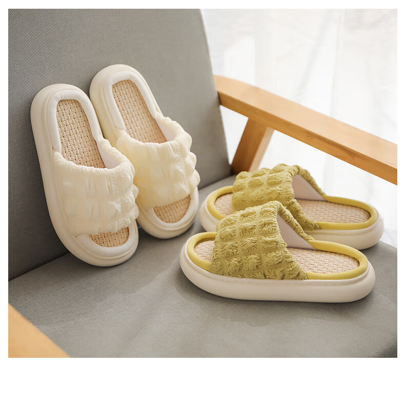 Guoluofi Extra Thick Sole Linen Slippers for Women Spring Autumn Indoor Cotton Linen Four Seasons Home Non-Slip Soft Sole Slippers White Size 40-41 3