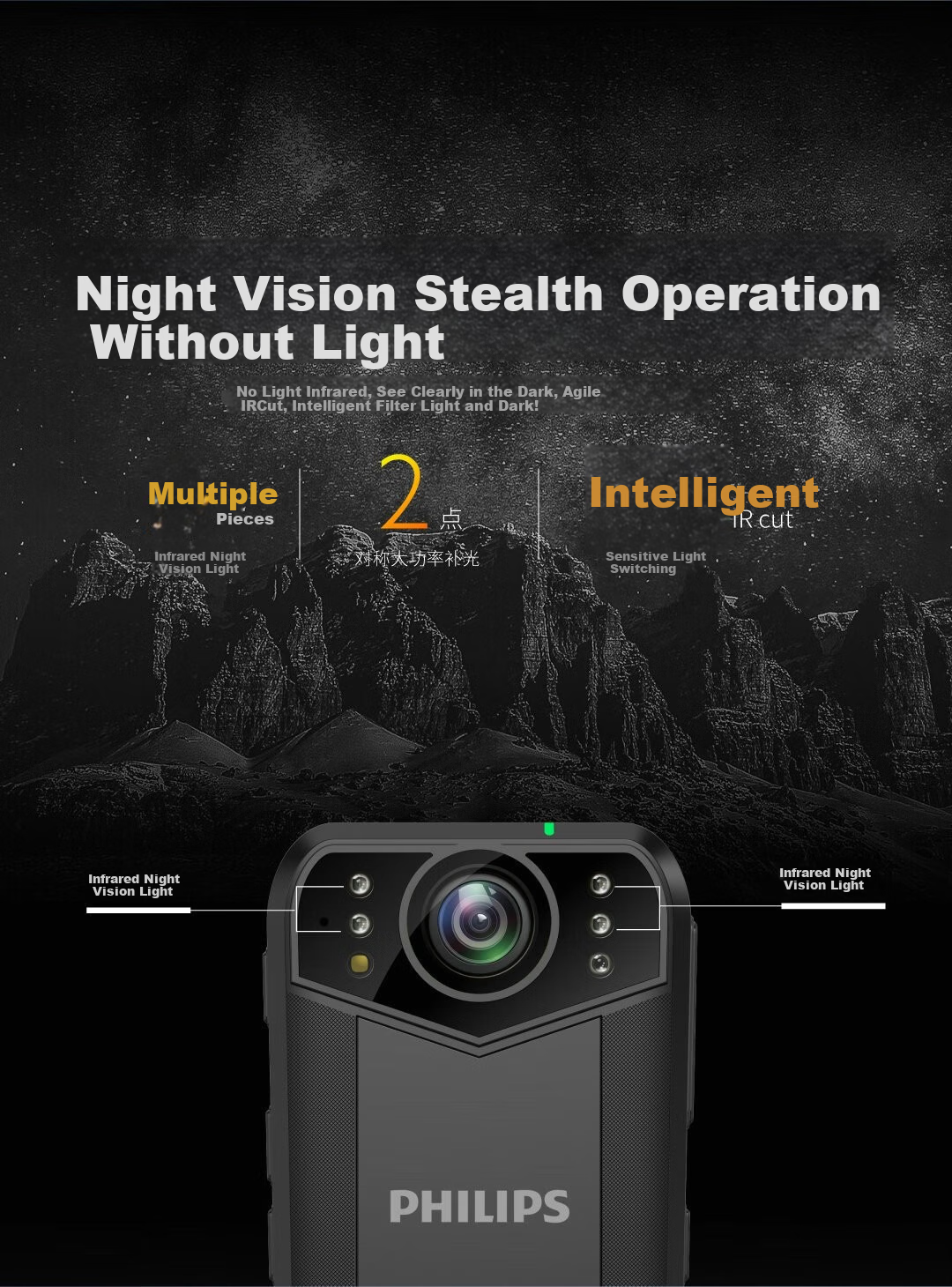 PHILIPS VTR8003 Body-Worn Explosion-Proof 3K HD Video Recorder, Portable Chest-Mounted Mini Recorder with Night Vision, 512GB 5