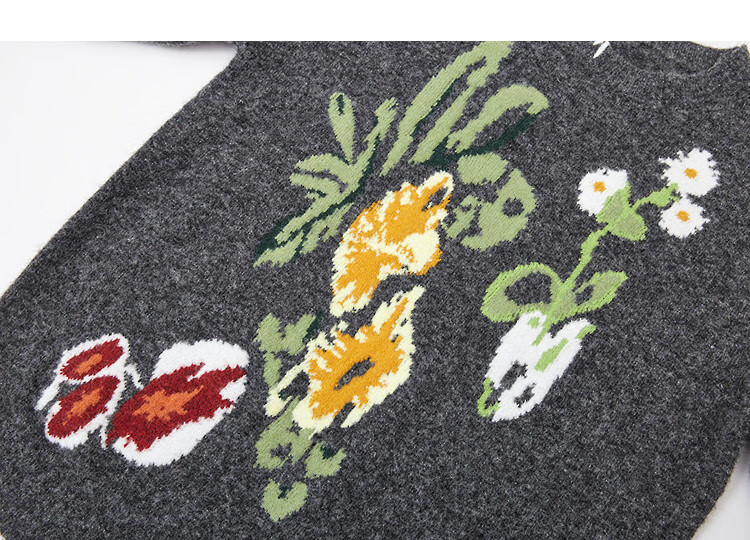 Demana【With Wool】Autumn Elegant Beaded Floral Fleece Sweater Round Neck Handcrafted Edge Contrast Jacquard Knit Top 3