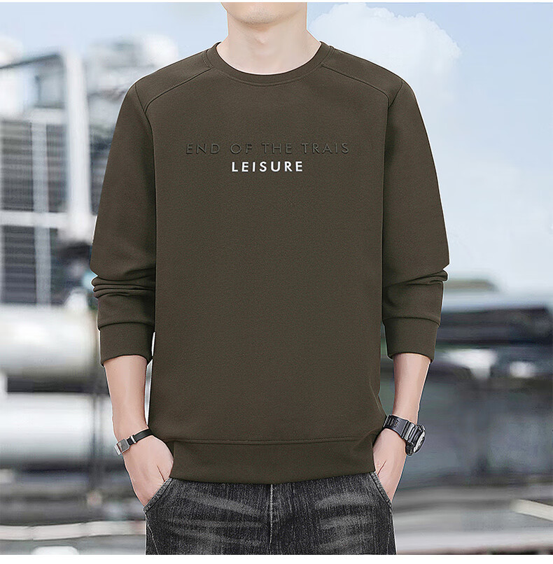 Romon Men's Spring Business Casual Long Sleeve T-Shirt Crew Neck Top Base Shirt Jacket SL50 Coffee 6XL 13
