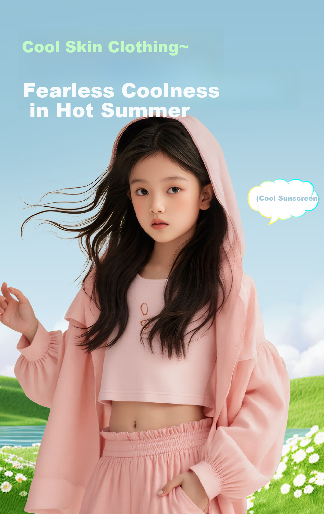 MARCOLOR Girls' Summer Sun Protection Clothing Set, Three-Piece Ice Silk Outfit for Older Children, Stylish Jacket, Off-White, Size 160 1