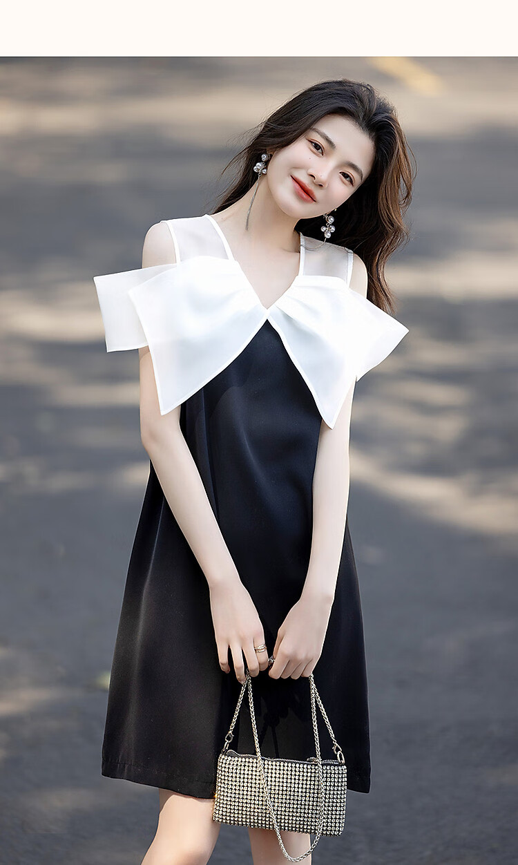 Dme [Xian Gan Shang Fen] Summer Princess Bow Tie See-Through Spliced V-Neck Draping 80D Linen Women's Dress 8
