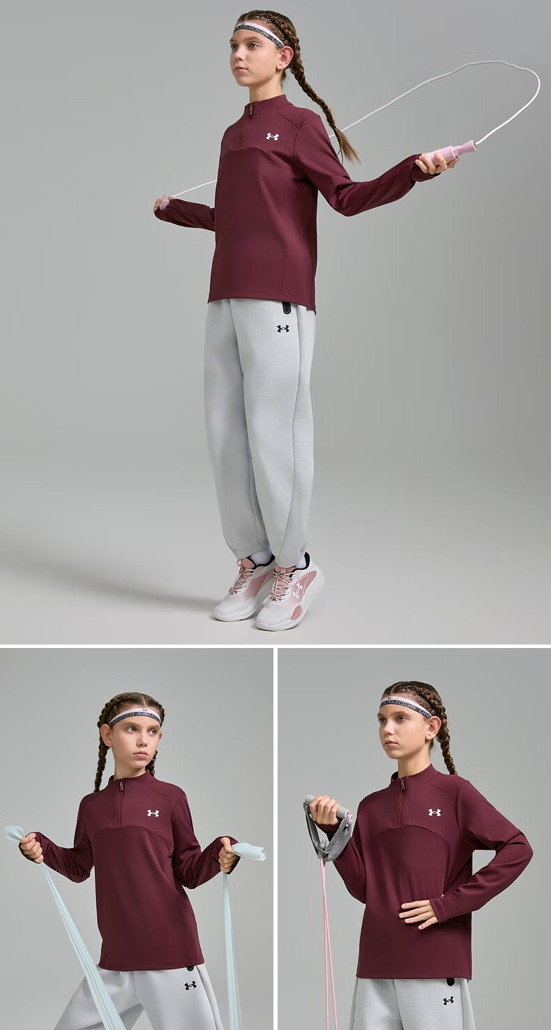 Under Armour Children's Long-Sleeve T-Shirt, Autumn And Winter Moisture-Wicking Quick-Dry Sports Casual Comfortable Athletic Training Stand-Collar Top 4
